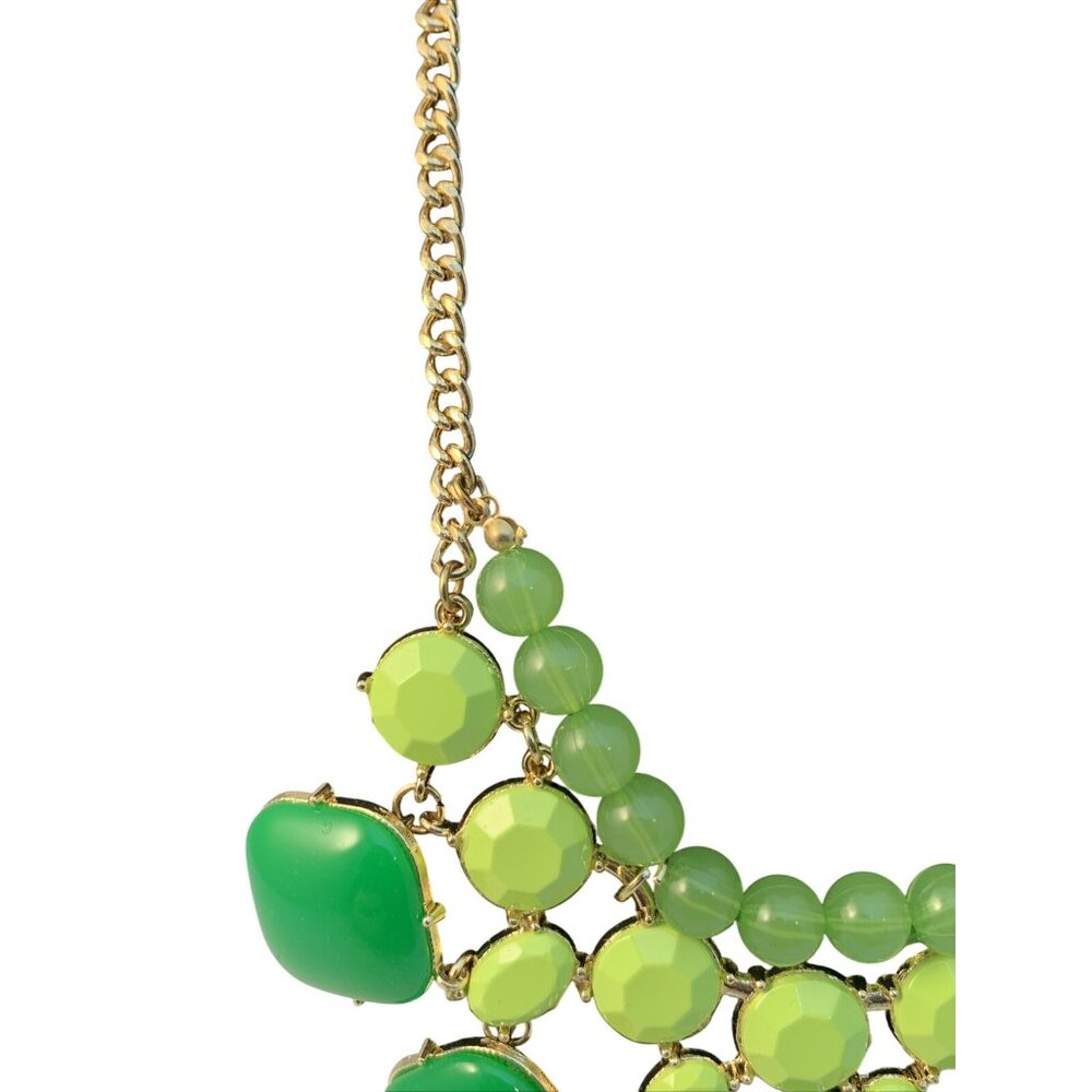 Vintage Green Layered Lucite Statement Bib Necklace Gold Chain (1846) - Picture 3 of 5